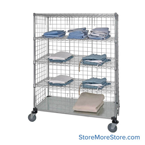 Mobile Wire Shelving Cart, 60" W x 80" H, 4 Wire Shelves, Stem Casters With Donut Bumpers