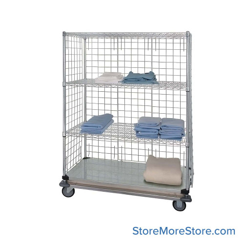 Mobile Wire Shelving Cart, 36" W x 81" H, 4 Wire Shelves, Dolly Base with Plate Casters & Bumper Guards Mobile Wire Shelving Cart, 36" W x 81" H, 4 Wire Shelves, Dolly Base with Plate Casters & Bumper Guards
