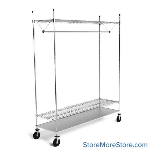 Rolling Garment Rack, 36" Wide, 2 Wire/1 Solid Shelves Rolling Garment Rack, 36" Wide, 2 Wire/1 Solid Shelves