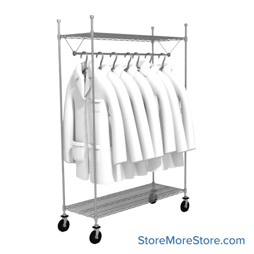 Rolling Garment Rack, 48" Wide, 2 Wire Shelves