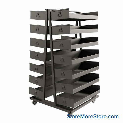 Cart with Removable Trays, 40" Deep, 14 Trays, 3" Closed Tray Fronts