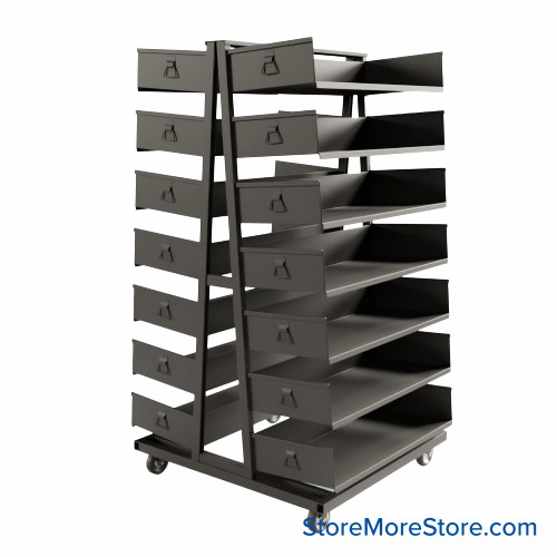 Cart with Removable Trays, 40" Deep, 14 Trays, Open Tray Fronts