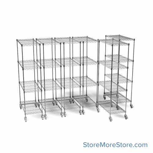 Pull Out Stainless Steel Wire Shelving, 123" W x 36" D x 79" H, 6 Pull-Out Units, 18" Shelf Depth