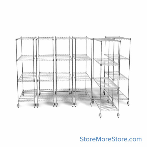 Pull Out Stainless Steel Wire Shelving, 123" W x 48" D x 91" H, 6 Pull-Out Units, 18" Shelf Depth
