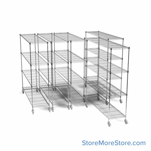 Pull Out Stainless Steel Wire Shelving, 102" W x 72" D x 79" H, 5 Pull-Out Units, 18" Shelf Depth
