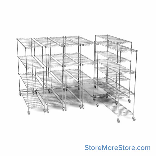 Pull Out Stainless Steel Wire Shelving, 123" W x 72" D x 91" H, 6 Pull-Out Units, 18" Shelf Depth