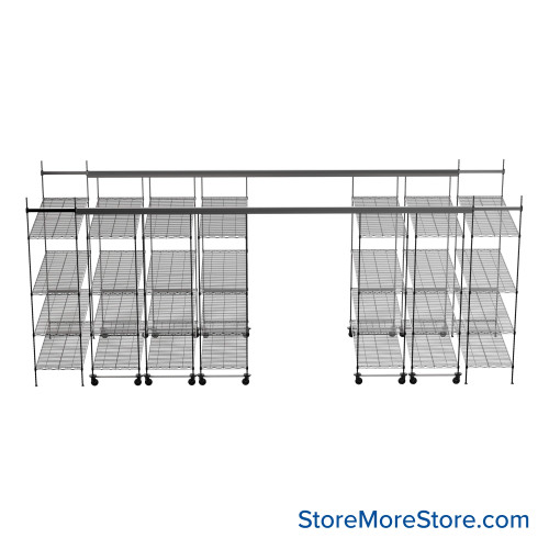 Top Track Shelving, 228" W x 60" D x 86" H, 60"W x 24"D Shelf Dimensions, 4 Adjustable Shelfs