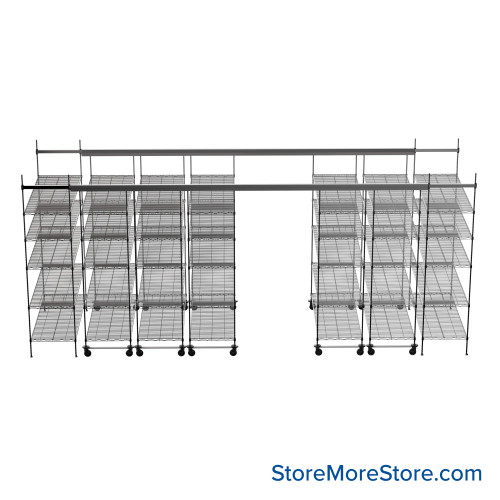 Top Track Shelving, 216" W x 72" D x 86" H, 72"W x 24"D Shelf Dimensions, 5 Adjustable Shelfs