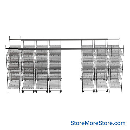 Top Track Shelving, 216" W x 48" D x 86" H, 48"W x 24"D Shelf Dimensions, 6 Adjustable Shelfs