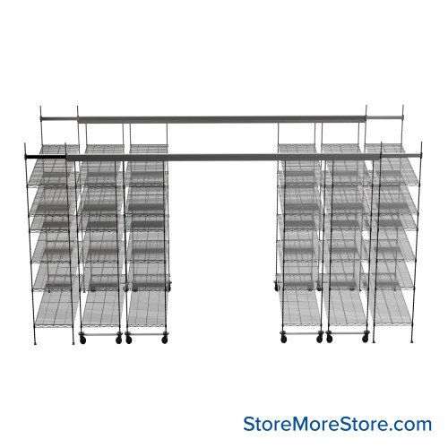 Top Track Shelving, 156" W x 48" D x 86" H, 48"W x 18"D Shelf Dimensions, 6 Adjustable Shelfs