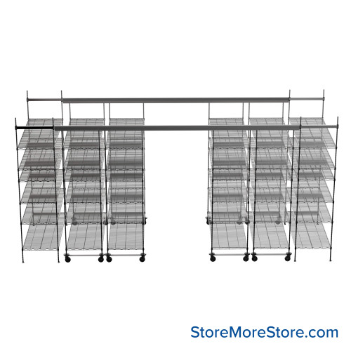 Top Track Shelving, 192" W x 72" D x 86" H, 72"W x 24"D Shelf Dimensions, 6 Adjustable Shelfs