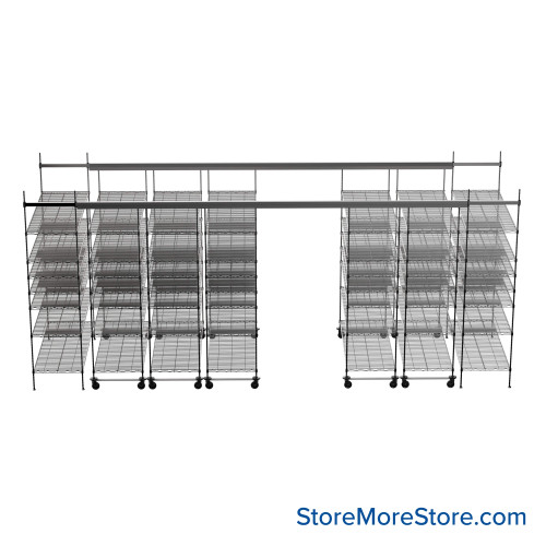 Top Track Shelving, 216" W x 48" D x 86" H, 48"W x 24"D Shelf Dimensions, 7 Adjustable Shelfs