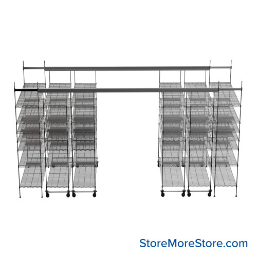 Top Track Shelving, 156" W x 48" D x 86" H, 48"W x 18"D Shelf Dimensions, 7 Adjustable Shelfs