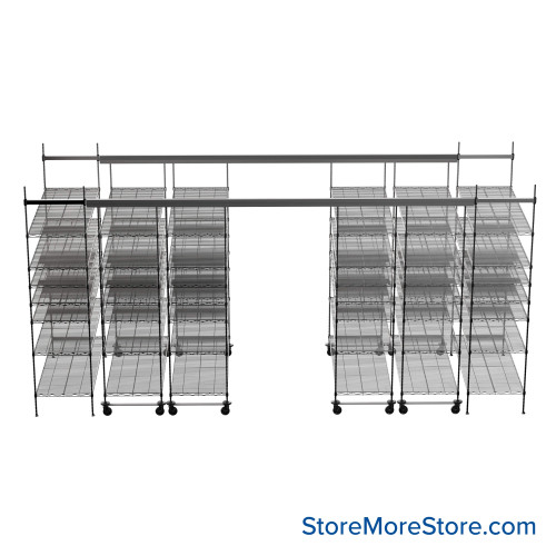 Top Track Shelving, 192" W x 72" D x 86" H, 72"W x 24"D Shelf Dimensions, 7 Adjustable Shelfs