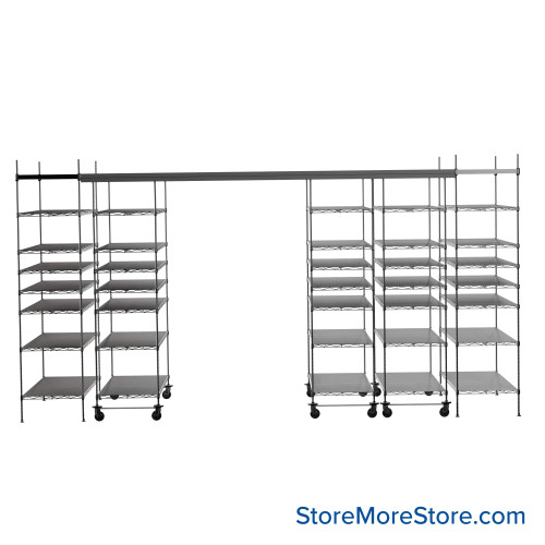 Top Track Shelving, 180" W x 60" D x 86" H, 60"W x 24"D Shelf Dimensions, 7 Adjustable Shelfs