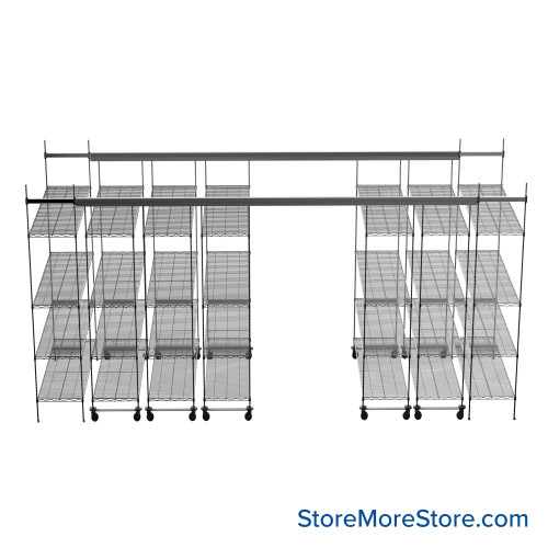 Top Track Shelving, 168" W x 48" D x 86" H, 48"W x 18"D Shelf Dimensions, 4 Adjustable Shelfs