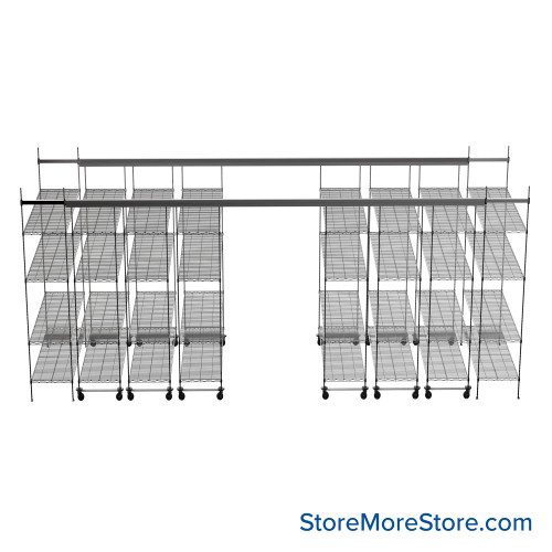 Top Track Shelving, 192" W x 48" D x 86" H, 48"W x 18"D Shelf Dimensions, 4 Adjustable Shelfs