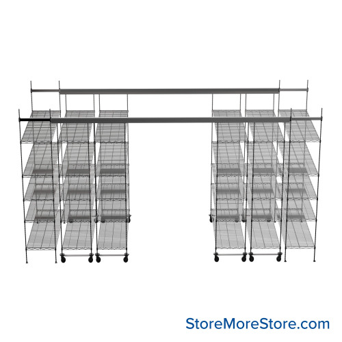 Top Track Shelving, 156" W x 60" D x 86" H, 60"W x 18"D Shelf Dimensions, 5 Adjustable Shelfs