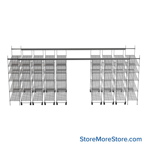 Top Track Shelving, 216" W x 60" D x 86" H, 60"W x 18"D Shelf Dimensions, 5 Adjustable Shelfs