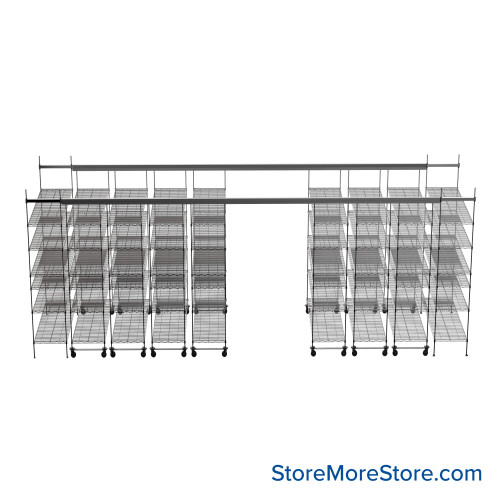 Top Track Shelving, 216" W x 60" D x 86" H, 60"W x 18"D Shelf Dimensions, 6 Adjustable Shelfs