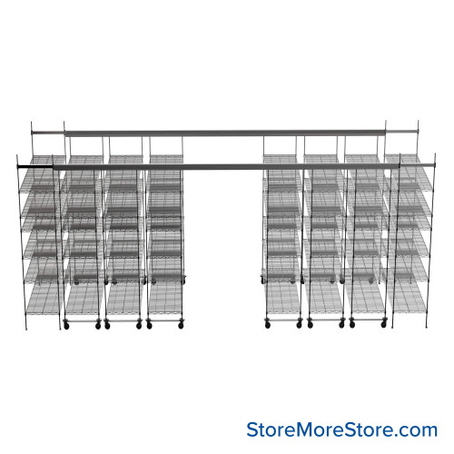 Top Track Shelving, 204" W x 48" D x 86" H, 48"W x 18"D Shelf Dimensions, 6 Adjustable Shelfs
