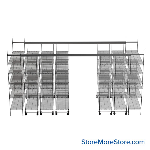 Top Track Shelving, 180" W x 72" D x 86" H, 72"W x 18"D Shelf Dimensions, 6 Adjustable Shelfs