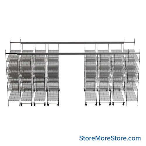 Top Track Shelving, 204" W x 48" D x 86" H, 48"W x 18"D Shelf Dimensions, 7 Adjustable Shelfs
