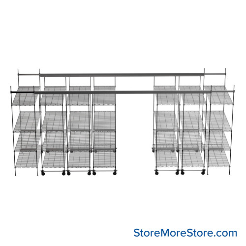 Top Track Shelving, 216" W x 60" D x 86" H, 60"W x 24"D Shelf Dimensions, 4 Adjustable Shelfs