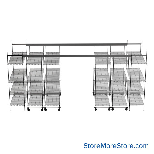 Top Track Shelving, 204" W x 48" D x 86" H, 48"W x 24"D Shelf Dimensions, 4 Adjustable Shelfs