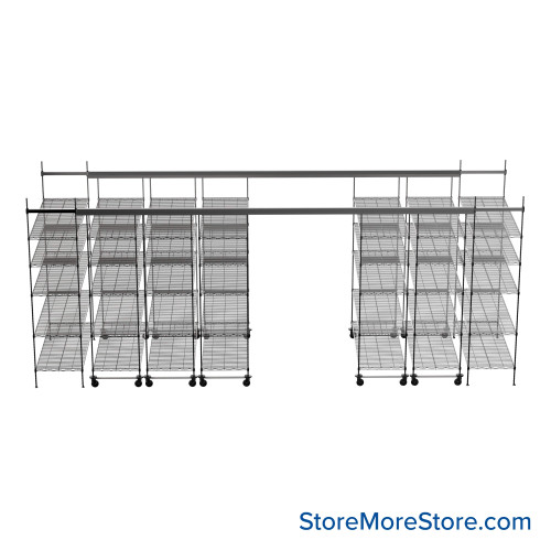 Top Track Shelving, 228" W x 48" D x 86" H, 48"W x 24"D Shelf Dimensions, 5 Adjustable Shelfs