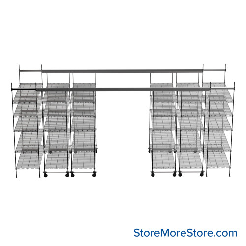 Top Track Shelving, 204" W x 72" D x 86" H, 72"W x 24"D Shelf Dimensions, 5 Adjustable Shelfs