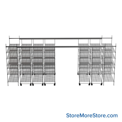 Top Track Shelving, 228" W x 48" D x 86" H, 48"W x 24"D Shelf Dimensions, 6 Adjustable Shelfs