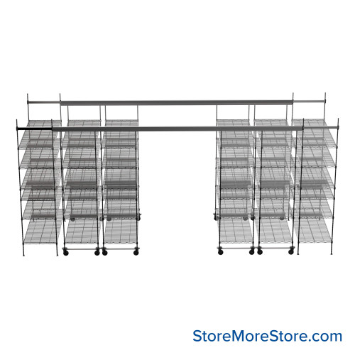 Top Track Shelving, 204" W x 72" D x 86" H, 72"W x 24"D Shelf Dimensions, 6 Adjustable Shelfs