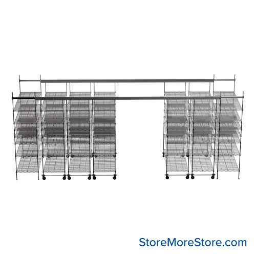 Top Track Shelving, 228" W x 72" D x 86" H, 72"W x 24"D Shelf Dimensions, 7 Adjustable Shelfs