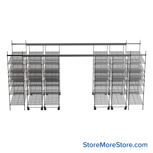 Top Track Shelving, 204" W x 72" D x 86" H, 72"W x 24"D Shelf Dimensions, 7 Adjustable Shelfs