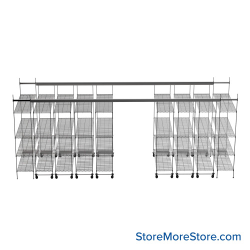 Top Track Shelving, 216" W x 72" D x 86" H, 72"W x 18"D Shelf Dimensions, 4 Adjustable Shelfs