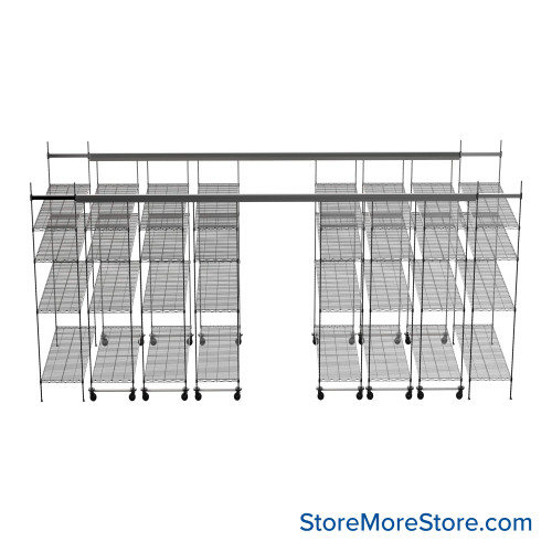 Top Track Shelving, 192" W x 72" D x 86" H, 72"W x 18"D Shelf Dimensions, 4 Adjustable Shelfs