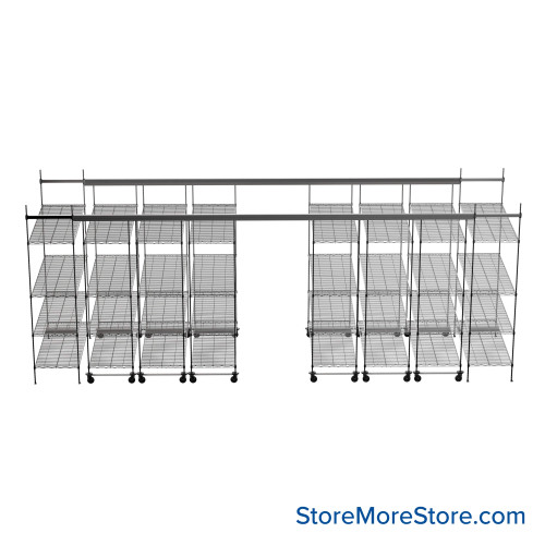 Top Track Shelving, 228" W x 48" D x 86" H, 48"W x 24"D Shelf Dimensions, 4 Adjustable Shelfs, 8-16-4