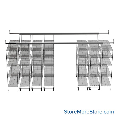 Top Track Shelving, 180" W x 60" D x 86" H, 60"W x 18"D Shelf Dimensions, 5 Adjustable Shelfs
