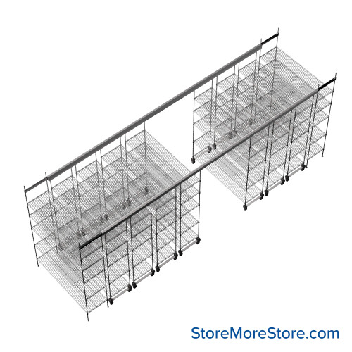 Top Track Shelving, 228" W x 60" D x 86" H, 60"W x 18"D Shelf Dimensions, 5 Adjustable Shelfs