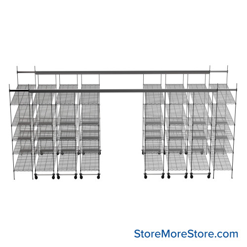Top Track Shelving, 204" W x 60" D x 86" H, 60"W x 18"D Shelf Dimensions, 5 Adjustable Shelfs