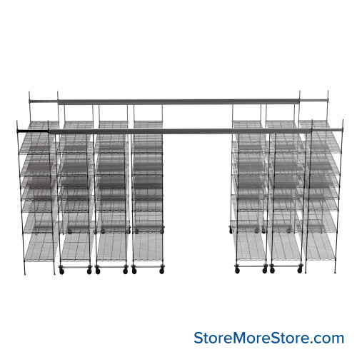 Top Track Shelving, 180" W x 60" D x 86" H, 60"W x 18"D Shelf Dimensions, 7 Adjustable Shelfs