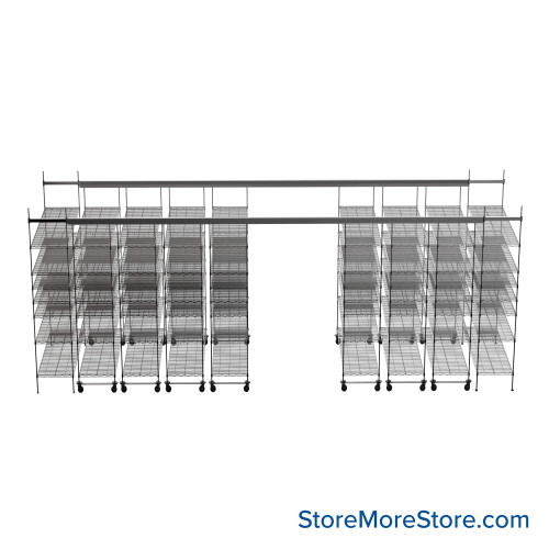 Top Track Shelving, 216" W x 72" D x 86" H, 72"W x 18"D Shelf Dimensions, 7 Adjustable Shelfs