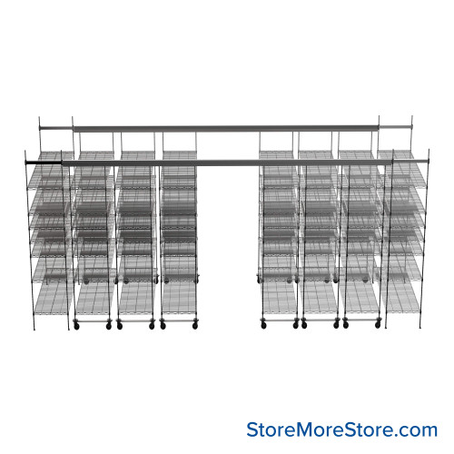 Top Track Shelving, 192" W x 48" D x 86" H, 48"W x 18"D Shelf Dimensions, 7 Adjustable Shelfs