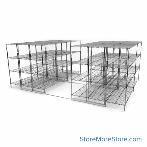 High Density Wire Shelving, 192" W x 132" D x 77" H, 8 Shelves, 24" Shelf Depth