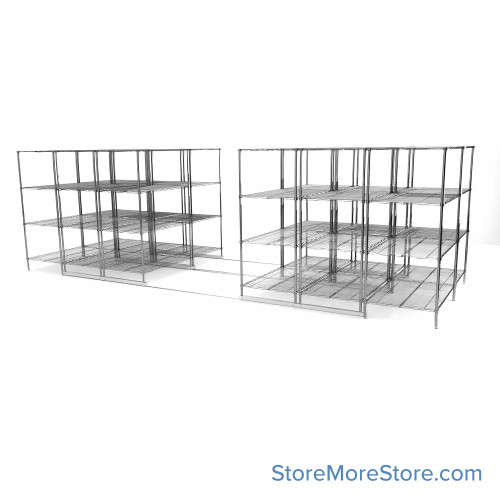 High Density Wire Shelving, 264" W x 84" D x 77" H, 8 Shelves, 36" Shelf Depth