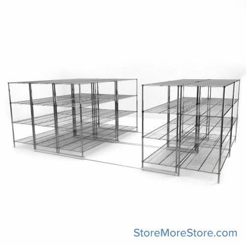 High Density Wire Shelving, 228" W x 132" D x 77" H, 8 Shelves, 36" Shelf Depth