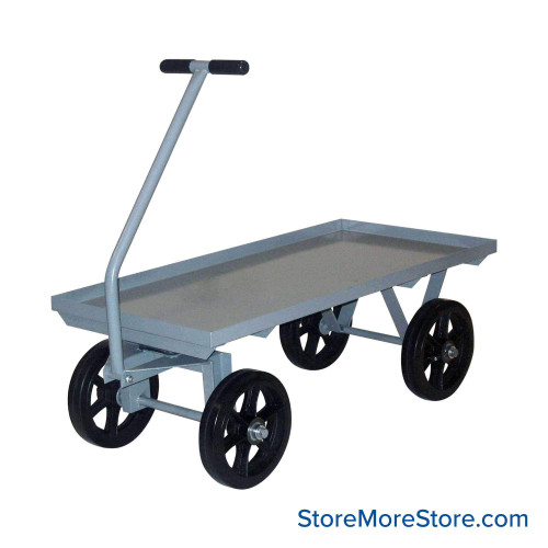 Heavy Duty Wagon, 48" W x 30" D x 18" H, 1.5" Retaining Lip, 12"x2.5" Mold-on Rubber Wheels, Straight Handle