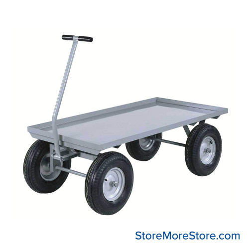Heavy Duty Wagon, 60" W x 30" D x 18" H, 1.5" Retaining Lip, 12"x3.5" Pneumatic Wheels, Straight Handle