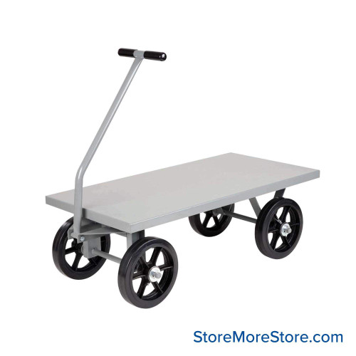 Heavy Duty Wagon, 48" W x 24" D x 18" H, Flush Deck, 12"x2.5" Mold-on Rubber Wheels, Straight Handle